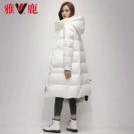 雅鹿白色羽绒服女中长款2022年新款连帽时尚休闲宽松保暖外套高端商品大图