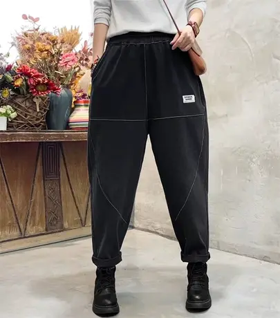 港风复古新款休闲裤女复直筒阔腿裤文艺2023春季百搭哈伦束脚裤子商品大图