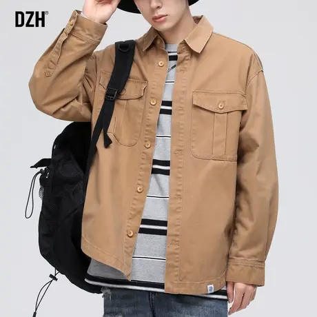 男士卡其色外套男秋季潮牌大码男装2023新款工装夹克美式复古上衣商品大图