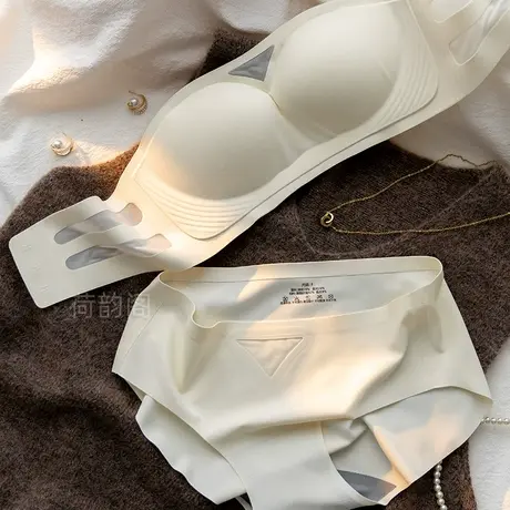 无痕内衣女夏季薄款小胸聚拢胸罩防走光抹胸式上托无钢圈文胸套装图片
