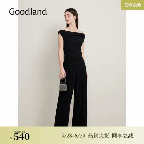 【醋酸系列】Goodland美地夏季收褶肌理阔腿休闲裤商品大图