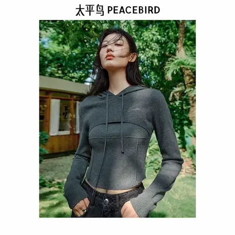 太平鸟女装 2025年新款羊毛混纺假两件仿鱼骨套衫上衣A3EEF1109商品大图