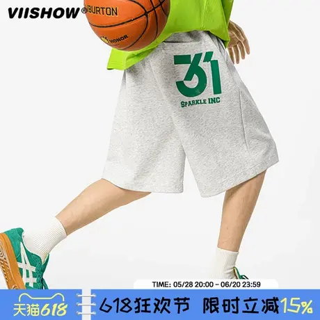 VIISHOW夏季徽章印花运动短裤男潮牌街头宽松阔腿休闲百搭五分裤图片
