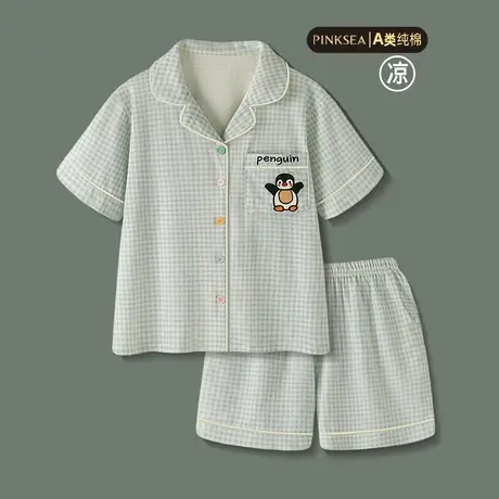 睡衣女款夏凉感纯棉短袖短裤套装可爱男士大码新款夏季情侣家居服商品大图