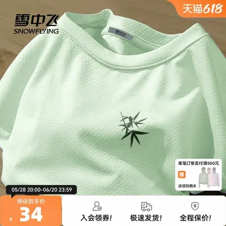 雪中飞冰丝t恤女短袖2025年夏季加肥加大码200斤半截袖网眼体恤PC商品大图