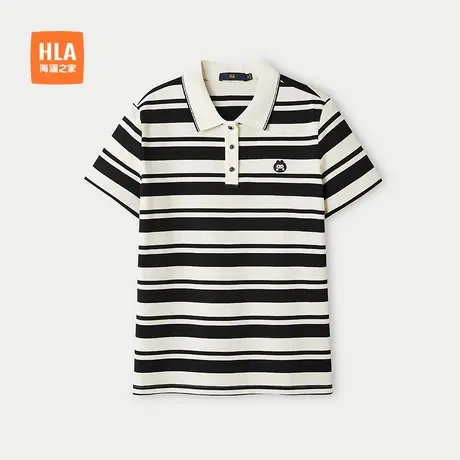 HLA/海澜之家米格联名短袖POLO衫25春夏新款时尚撞色条纹上衣女装商品大图