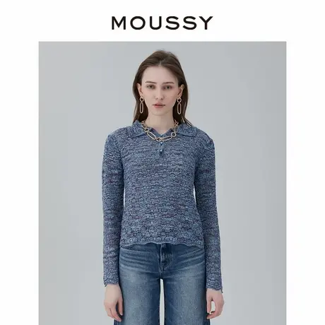 MOUSSY 复古风蕾丝镂空设计半开领长袖针织开衫女010GSH70-0900商品大图