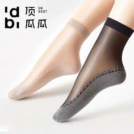 顶瓜瓜丝袜女薄款耐磨防勾丝水晶丝棉底防滑春夏中筒黑肉色短袜子商品大图
