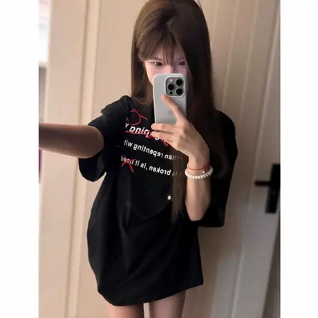 潮牌创意设计感字母短袖t恤女纯棉重磅夏季美式高街宽松半袖上衣图片