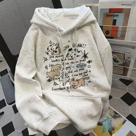 美式vintage连帽卫衣女2025秋冬宽松慵懒风复古卡通印花情侣上衣商品大图