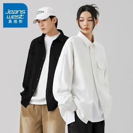 N5真维斯男士长袖衬衫2025新款秋季美式情侣外套上衣男生休闲衬衣商品大图