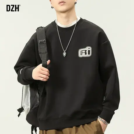 男士重磅圆领卫衣男春秋季潮牌2023新款黑色长袖上衣套头外套男装商品大图