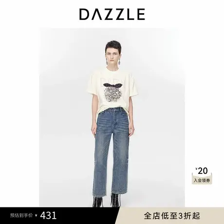 DAZZLE地素奥莱 牛仔裤春秋装磨白高腰牛仔长裤女商品大图
