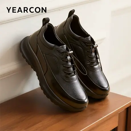 意尔康男鞋2025冬季加绒休闲二棉鞋真皮运动皮鞋男士软底黑色通勤商品大图