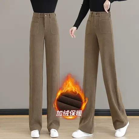 雪尼尔阔腿裤女2023秋冬新款时尚复古休闲裤冬季条绒加绒直筒长裤商品大图