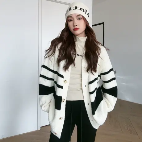 中长款韩系高级感超好看毛衣女秋冬2023新款外穿慵懒针织开衫外套商品大图