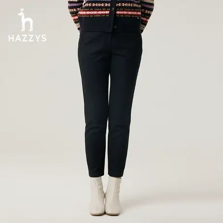 【商场同款】Hazzys哈吉斯女装23冬季新款直筒厚斜纹棉弹磨毛长裤商品大图