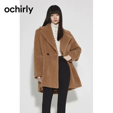 ochirly欧时力 绵羊毛针织呢外套女 新款秋冬宽松贴布绣花烫钻商品大图