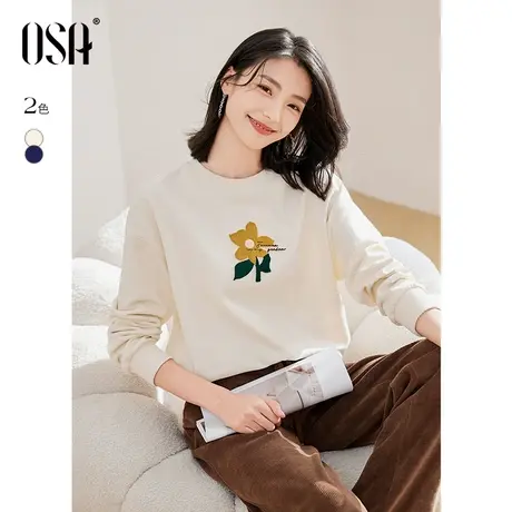 【海棠花开】欧莎oversize圆领卫衣女秋冬季2023年新款打底衫上衣图片