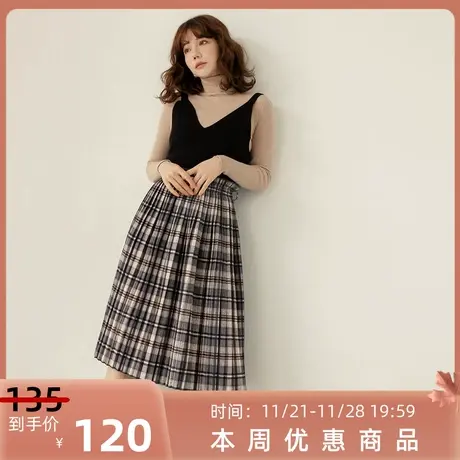 桔熊秋冬季英伦学院温暖半身裙子女磨毛百褶格纹长裙大码CA2868图片