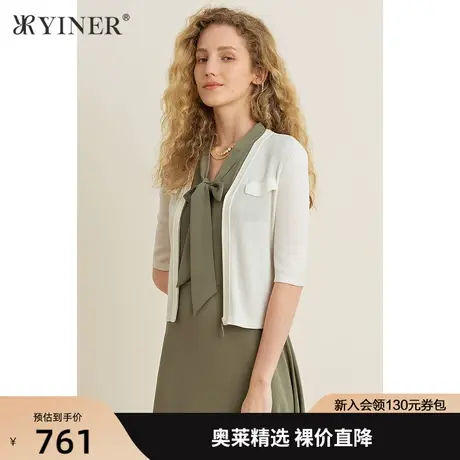 YINER音儿女装2021夏季新款五分袖开衫毛针织衫图片