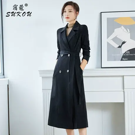 气质黑色风衣女中长款英伦风2024春秋装新款小个子收腰高级感外套图片