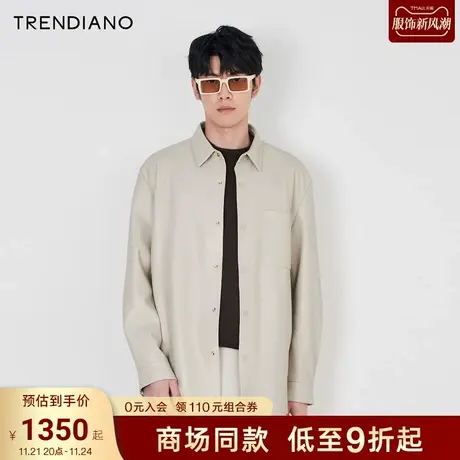 TRENDIANO官方极简哑光仿PU皮翻领外套男潮2023新款冬季商品大图