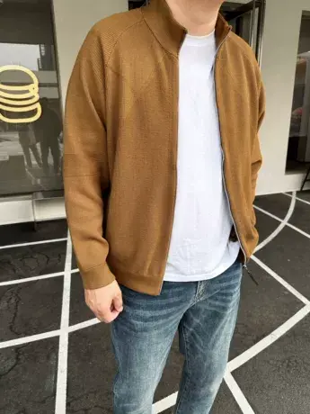 DAEVU秋新款简约商务潮胖子大号加肥加大码男士立领拉链开衫毛衣图片