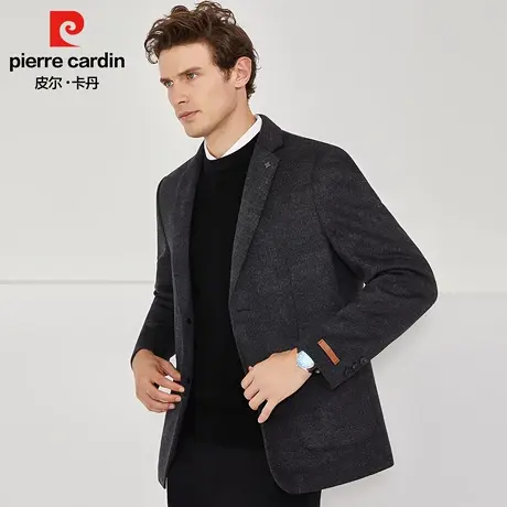 皮尔卡丹2023秋冬男士新款针织格纹休闲西服羊毛呢双面呢西装外套图片