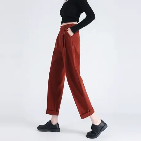 时尚气质休闲裤2023年冬款女高腰百搭通勤厚款西装直筒呢子裤商品大图