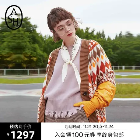 ASH女装冬季新款时尚宽松圆领针织衫流苏百搭潮流毛衣上衣图片