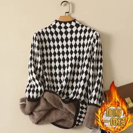 一体绒半高领毛衣女2023年秋冬新款加绒加厚洋气内搭针织打底衫女商品大图