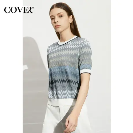 COVER夏季醋酸葱纱波浪纹针织衫商品大图
