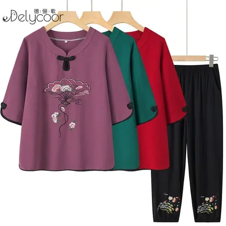 中老年女装夏款妈妈时尚洋气夏季套装老人夏天衣服加肥加大奶奶装商品大图