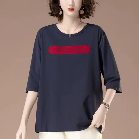 七分袖T恤女春夏季新款加肥大码女装宽松纯棉休闲百搭中袖打底衫商品大图