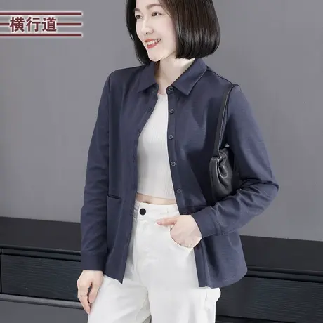 简约宽松纯色翻领后幅木耳边长袖外套女大码外穿上衣2025春季新款图片