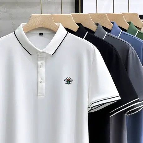 小蜜蜂POLO衫男士短袖t恤2023新款冰丝商务休闲男装上衣服潮牌ins商品大图