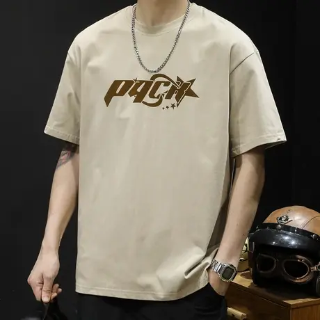 美式潮牌短袖t恤男士2024新款半袖大码夏季男款纯棉男装重磅体恤商品大图