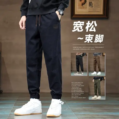 春季松紧腰男装九分休闲裤子春秋款男生高端束脚痞帅日系港风工装商品大图