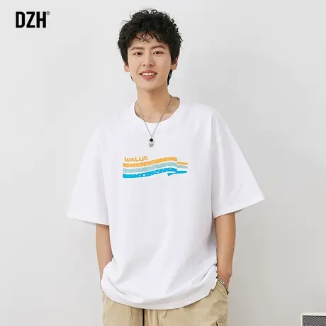 男士白色印花t恤男短袖潮牌重磅体恤情侣夏季男装上衣半截袖2023商品大图