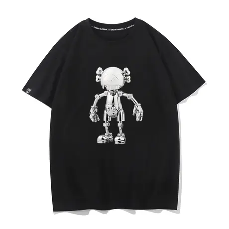 秀洛空山基联名芝麻街衣服小众T恤男女短袖潮牌圆领黑色打底衫商品大图