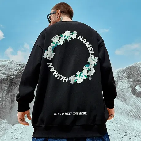 2024新款潮牌胖子男装圆领宽松加绒上衣加肥大码情侣装卫衣秋冬季商品大图