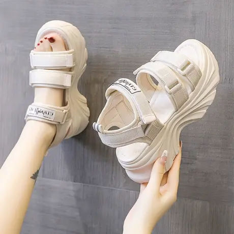 厚底凉鞋女ins潮2023夏季新款韩版魔术贴时尚外穿增高松糕罗马鞋图片