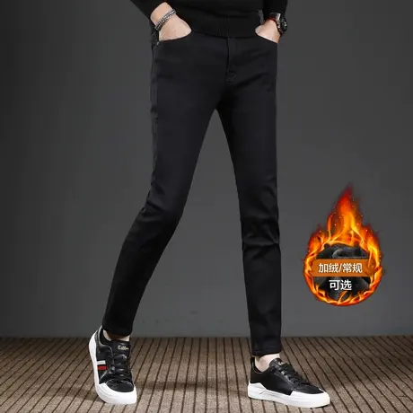 香港九分牛仔裤男款2023春季修身小脚春秋款弹力潮流男士裤子黑色商品大图
