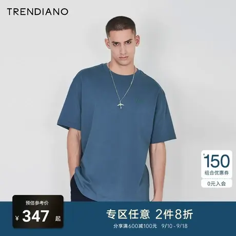 TRENDIANO官方2023新款夏季卡通印花宽松圆领纯棉短袖t恤男潮流商品大图