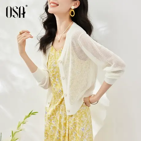 OSA欧莎白色薄款天丝针织开衫女士夏季2023年新款防晒空调衫外搭商品大图