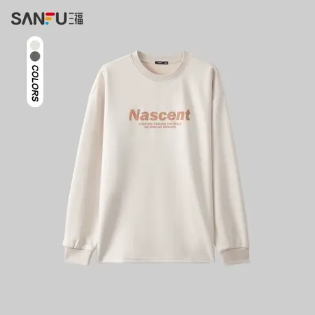 三福2024春季男士重磅字母麂皮长T恤 潮流休闲圆领上衣男481091商品大图