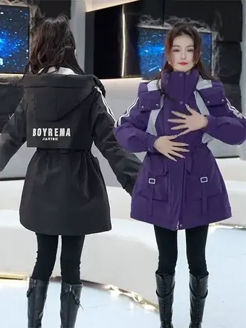 加绒加厚收腰派克服外套女2023冬新款韩版宽松时尚中长款上衣潮款图片