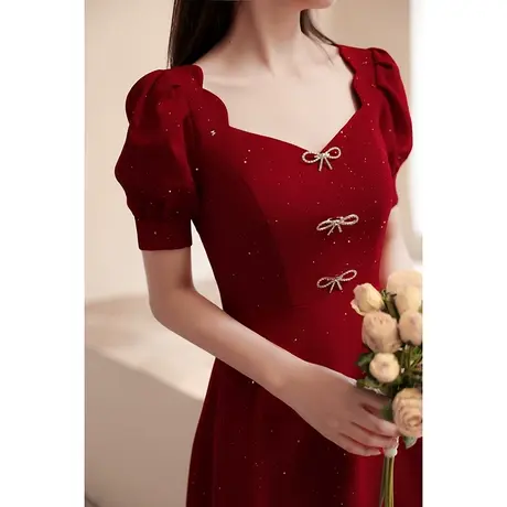 敬酒服新娘2024新款夏季平时可穿订婚礼服连衣裙回门便装法式V领商品大图