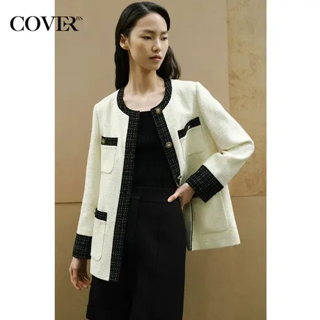 【昕怡粉丝专享】恩裳COVER黑白配色轻量软花呢外套商品大图